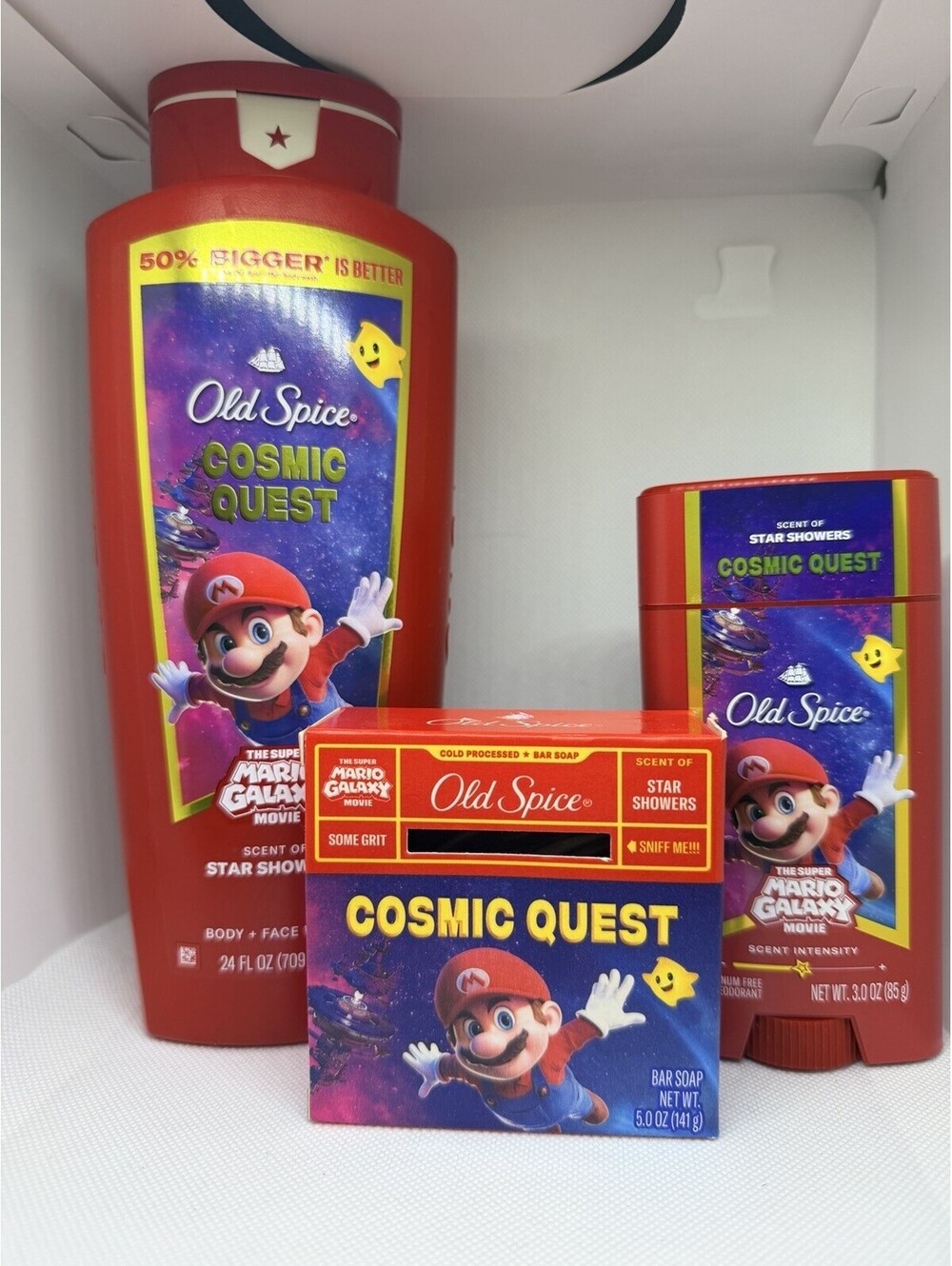Old Spice Mario Cosmic Quest Set Unisex Star Showers Wash Deo Soap New